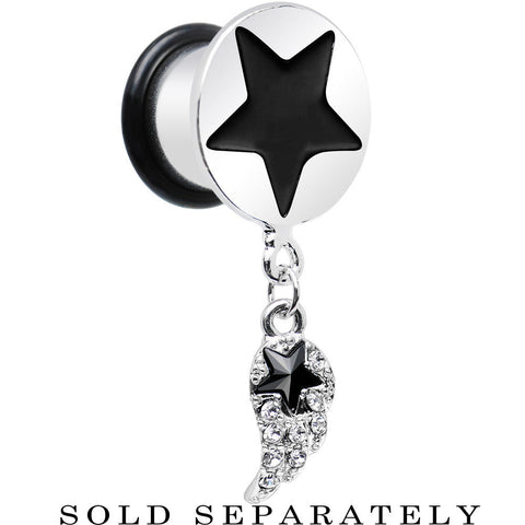 1/2 Clear Gem Angel Wing and Black Star Single Flare Dangle Plug