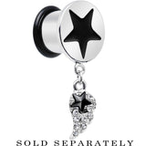 1/2 Clear Gem Angel Wing and Black Star Single Flare Dangle Plug