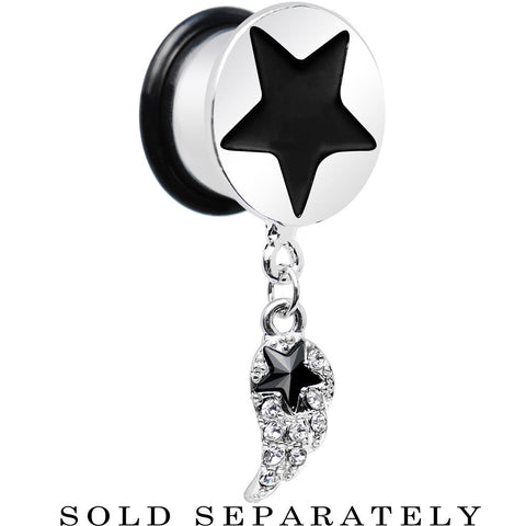 9/16 Clear Gem Angel Wing and Black Star Single Flare Dangle Plug