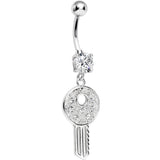925 Sterling Silver Clear Gem Dream Car Key Dangle Belly Ring
