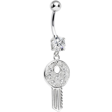 925 Sterling Silver Clear Gem Dream Car Key Dangle Belly Ring