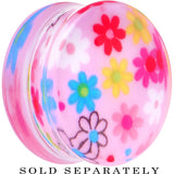 30mm Acrylic Pink Multicolored Flower Power Saddle Plug