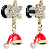 0G Clear Gem Snowflake Santa Hat Christmas Dangle Plug Set