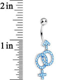 Aqua Gem Joined Female and Male Symbols Dangle Belly Ring