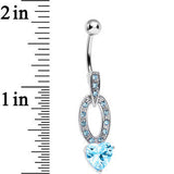 Aqua Cubic Zirconia Sparkling Hollow Oval Heart Dangle Belly Ring