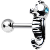 925 Sterling Silver Aqua Gem Solemn Seahorse Tragus Cartilage Earring