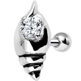 925 Sterling Silver Clear Gem Glossy Seashell Tragus Cartilage Earring
