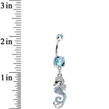 Aqua Cubic Zirconia Glamorous Seahorse Dangle Belly Ring