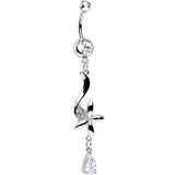 Clear Cubic Zirconia Floating on the Breeze Flower Dangle Belly Ring