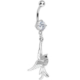 Clear Cubic Zirconia Riding the Jetstream Bird Dangle Belly Ring