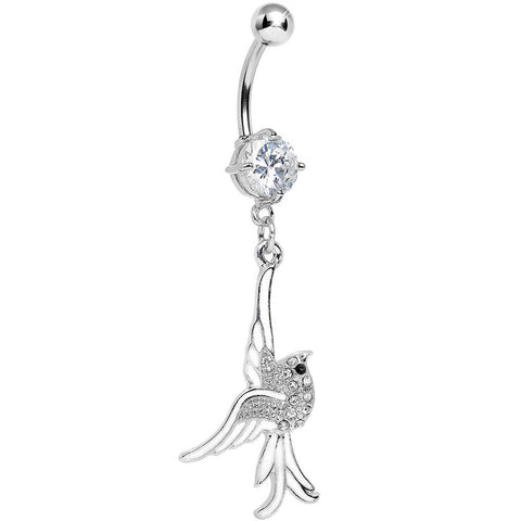 Clear Cubic Zirconia Riding the Jetstream Bird Dangle Belly Ring