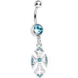 Aqua Gem Ornate Heavenly Cross Dangle Belly Ring