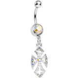 Aurora Gem Ornate Heavenly Cross Dangle Belly Ring