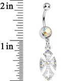 Aurora Gem Ornate Heavenly Cross Dangle Belly Ring