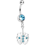 Aqua Gem Fancy Blossoming Butterfly Dangle Belly Ring