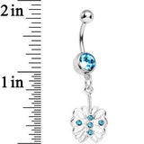 Aqua Gem Fancy Blossoming Butterfly Dangle Belly Ring