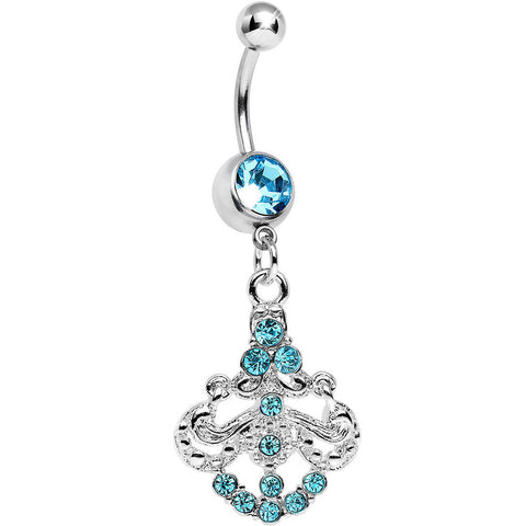Aqua Gem Shimmering Divine Fan Dangle Belly Ring