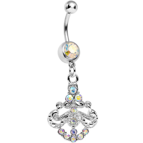 Aurora Gem Shimmering Divine Fan Dangle Belly Ring