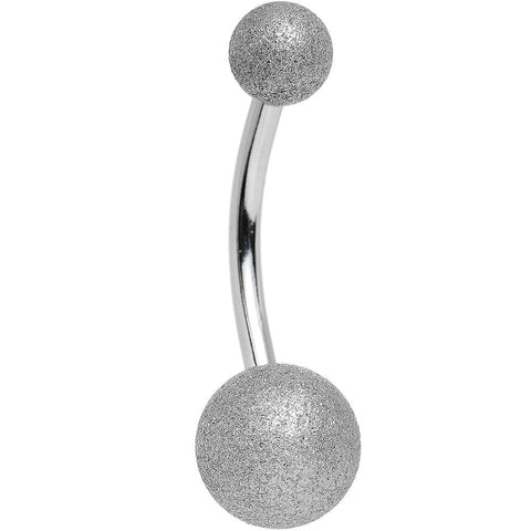 14G 1/2 Silver Sandblasted Steel Belly Ring 5mm and 8mm Ball