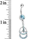 Aqua Gem Double Ring of Bling Dangle Belly Ring