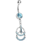 Aqua Gem Double Ring of Bling Dangle Belly Ring