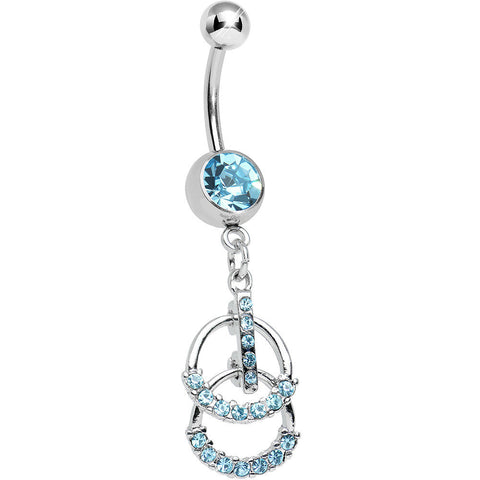 Aqua Gem Double Ring of Bling Dangle Belly Ring