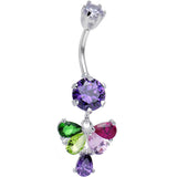 925 Sterling Silver Multi CZ Fluttering Butterfly Dangle Belly Ring