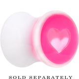 0G White Pink Acrylic Adoring Heart Saddle Plug