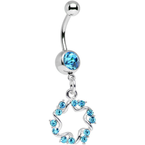 Aqua Gem Twinkling Six Pointed Star Dangle Belly Ring