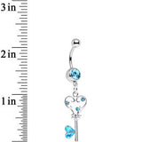 Aqua Gem Fancy Curlicue Heart Key Dangle Belly Ring