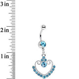 Aqua Gem Ornate Hollow Heart Dangle Belly Ring
