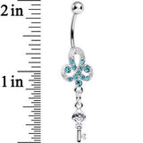 Aqua Gem Sparkling Clover Glamour Key Dangle Belly Ring