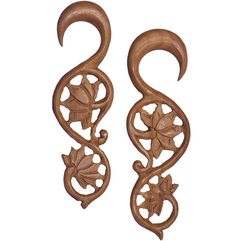 2G Organic Wood Climbing Lotus Flower Hand Carved Hanger Set