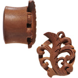 7/8 Organic Wood Whispering Wind Leaf Hand Carved Plug Set