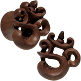 9/16 Organic Wood Om Hand Carved Plug Set