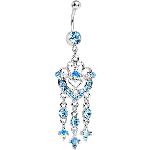 Aqua Gem Always Ardent in Love Heart Chandelier Belly Ring
