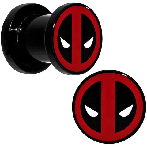 0G Black Acrylic Licensed Deadpool Logo Screw Fit Plug Set