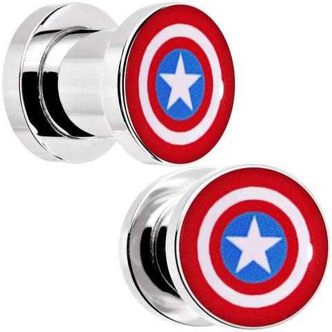 0G Steel Licensed Captain America Logo Screw Fit Plug Set
