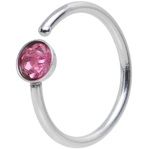 20G 5/16 Stainless Steel Bright Pink Gem Round Nose Hoop