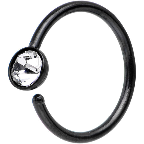 20G 5/16 Black IP Stainless Steel Bright Clear Gem Nose Hoop