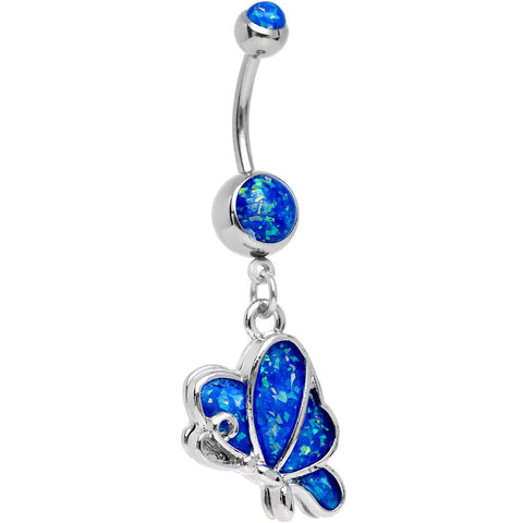 Blue Imitation Opal Butterfly Dangle Belly Ring
