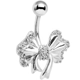 925 Sterling Silver Clear Gem Adorned Bow Belly Ring