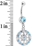 Aqua Gem Brilliant Sunburst Flower Dangle Belly Ring