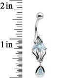 Aqua Cubic Zirconia Ornate Orchid Flower Dangle Belly Ring