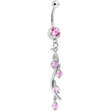 Pink Gem Burst of Budding Drops Dangle Belly Ring