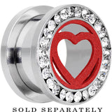 9/16 Stainless Steel Clear Gem Red Heart Tunnel Plug