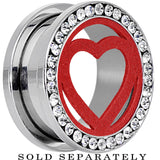 20mm Stainless Steel Clear Gem Red Heart Tunnel Plug