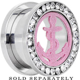 5/8 Stainless Steel Clear Gem Pink Anchor Tunnel Plug
