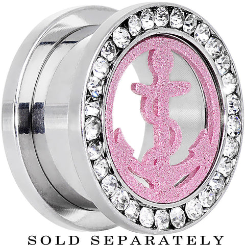 5/8 Stainless Steel Clear Gem Pink Anchor Tunnel Plug
