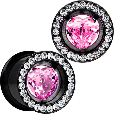 13mm Pink Heart Insert Anodized Titanium Internally Threaded Plug Set